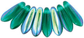 3x11mm Small Dagger Beads, Emerald Green AB