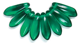 3x11mm Small Dagger Beads, Emerald Green