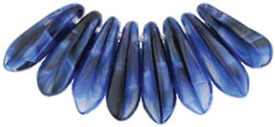 3x11mm Small Dagger Beads, Blue and Black Zebra