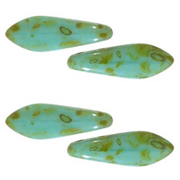 5x16mm Two-Hole Dagger Beads, Turquoise Green Picasso Beads