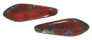 5x16mm Two-Hole Dagger Beads, Red Picasso