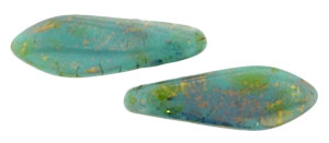 5x16mm Two-Hole Dagger Beads, Gold Luster Turquoise Green