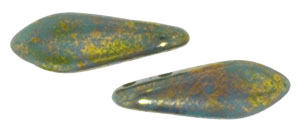 5x16mm Two-Hole Dagger Beads, Gold Luster Prussian Turquoise