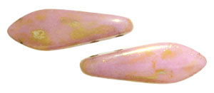 5x16mm Two-Hole Dagger Beads, Gold Luster Opaque Pink