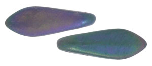 5x16mm Two-Hole Dagger Beads, Frosted Purple Iris (Raku)