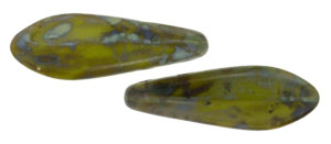 5x16mm Two-Hole Dagger Beads, Olive Green Picasso
