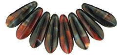 3x11mm Small Dagger Beads, Red and Black Zebra