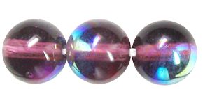 8mm Czech Pressed Glass Round Druk Beads-Amethyst Purple AB Aurora Borealis