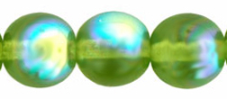 8mm Czech Pressed Glass Round Druk Beads-Olive Green AB Aurora Borealis