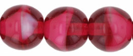 8mm Czech Pressed Glass Round Druk Beads-Cranberry & White