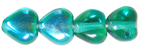 6mm Czech Pressed Glass Heart Beads-Emerald AB