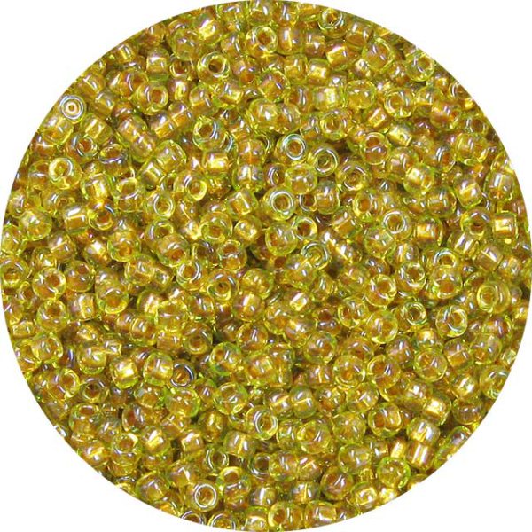 8/0 Japanese Seed Bead, Metallic Copper Lined Light Olivine AB