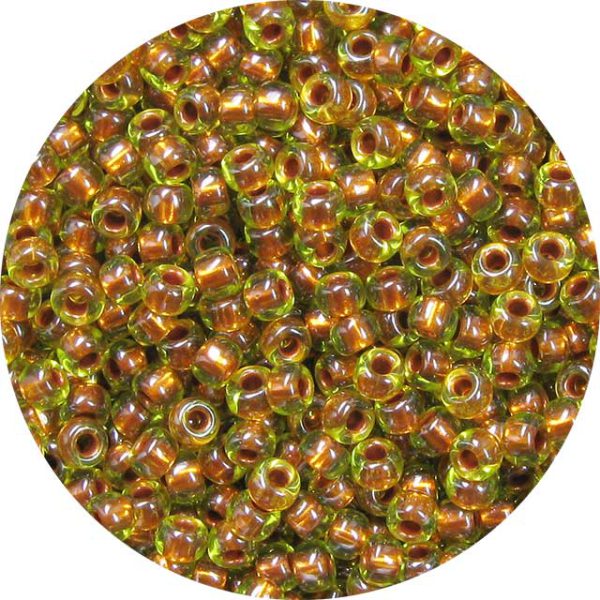 8/0 Japanese Seed Bead, Metallic Copper Lined Lime Green