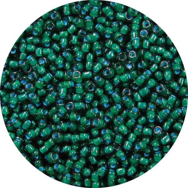 8/0 Japanese Seed Bead, Baby Blue Lined Bottle Green