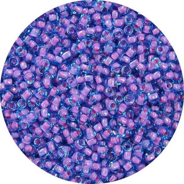 8/0 Japanese Seed Bead, Pink Lined Aqua Blue