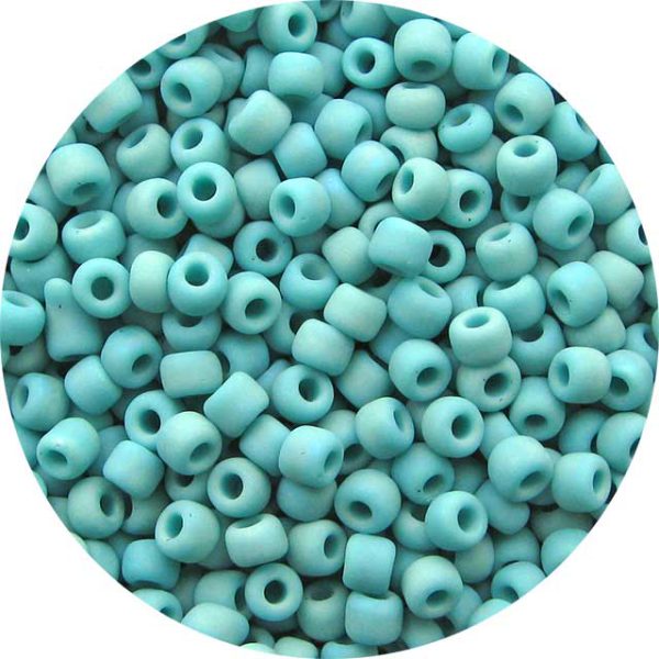 8/0 Japanese Seed Bead, Frosted Opaque Green Turquoise AB