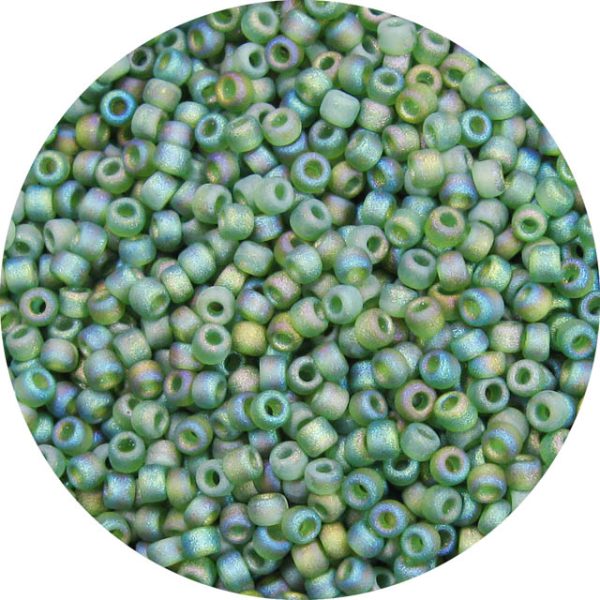 8/0 Japanese Seed Bead, Frosted Transparent Olivine AB