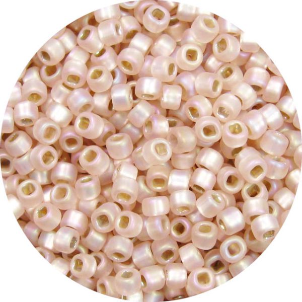 8/0 Japanese Seed Bead, Frosted Silver Lined Peach AB