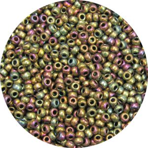 8/0 Japanese Seed Bead, Frosted Metallic Golden Olive AB