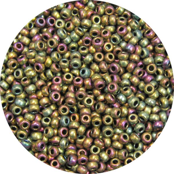 Japanese Seed Bead, Frosted Metallic Golden Olive AB