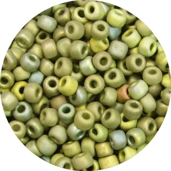 8/0 Japanese Seed Bead, Frosted Metallic Olive AB