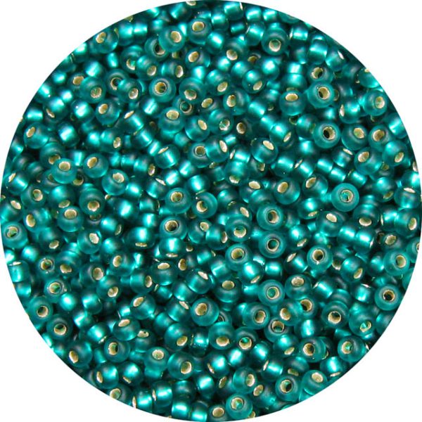8/0 Japanese Seed Bead, Frosted Silver Lined Emerald Green