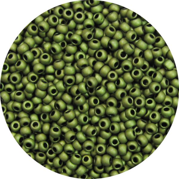 8/0 Japanese Seed Bead, Frosted Metallic Khaki Green
