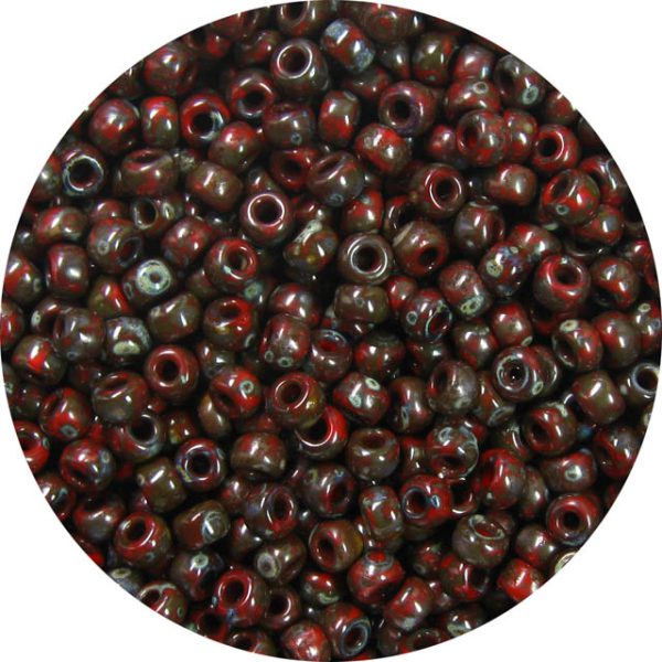 8/0 Japanese Seed Bead, Opaque Red Picasso