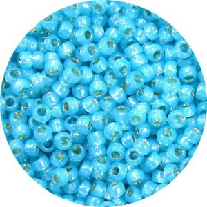 Japanese Seed Bead, Gold Lined Waxy Aqua Blue*