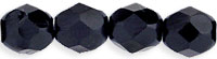 6mm Czech Faceted Round Fire Polish Beads - Black