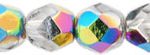 6mm Czech Faceted Round Fire Polish Beads - Crystal Vitrail