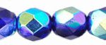 6mm Czech Faceted Round Fire Polish Beads - Cobalt AB
