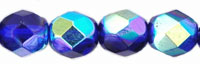 6mm Czech Faceted Round Fire Polish Beads - Cobalt AB