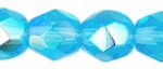 6mm Czech Faceted Round Fire Polish Beads - Aqua Blue AB