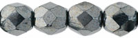 6mm Czech Faceted Round Fire Polish Beads - Gunmetal