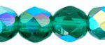 6mm Czech Faceted Round Fire Polish Beads - Emerald Green AB