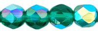 6mm Czech Faceted Round Fire Polish Beads - Emerald Green AB