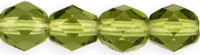 6mm Czech Faceted Round Fire Polish Beads - Transparent Olivine