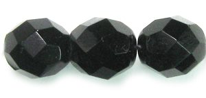 8mm Czech Faceted Round Fire Polish Beads - Black