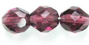 8mm Czech Faceted Round Fire Polish Beads - Amethyst