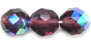 8mm Czech Faceted Round Fire Polish Beads - Amethyst AB