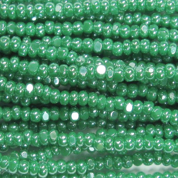 8/0 Czech Charlotte/True Cut Seed Bead, Opaque Green Luster