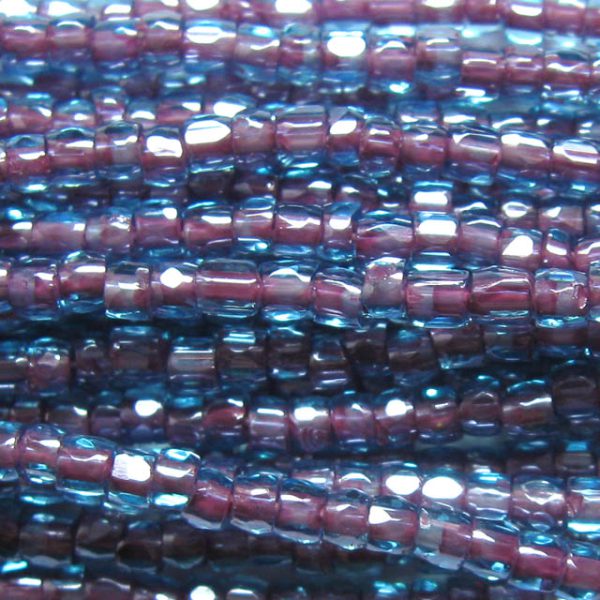 9/0 Czech Three Cut Seed Bead, Red Lined Aqua Blue