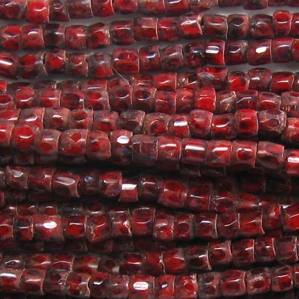 9/0 Czech Three Cut Seed Bead, Opaque Red Picasso