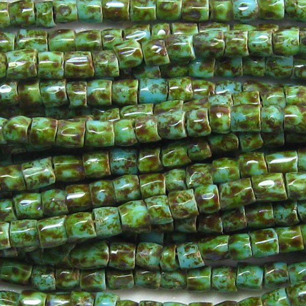 9/0 Czech Three Cut Seed Bead, Opaque Blue Turquoise Picasso