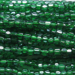 9/0 Czech Three Cut Seed Bead, Transparent Dark Kelly Green Luster