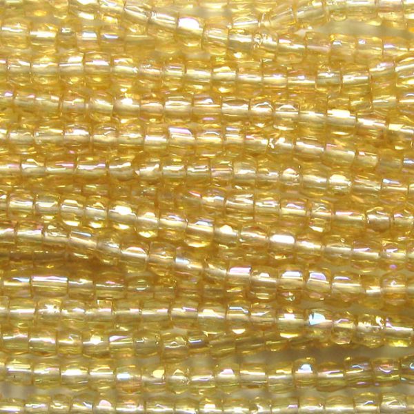 9/0 Czech Three Cut Seed Bead, Transparent Light Topaz AB