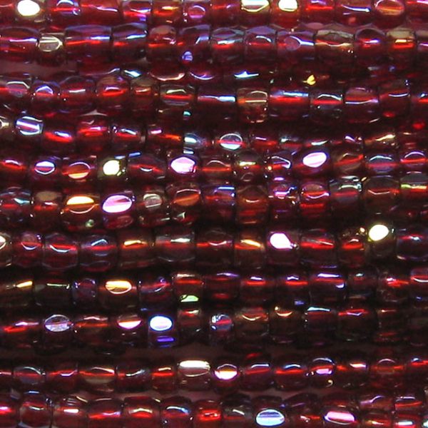 9/0 Czech Three Cut Seed Bead, Transparent Garnet AB