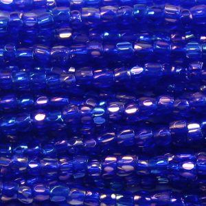 9/0 Czech Three Cut Seed Bead, Transparent Cobalt AB