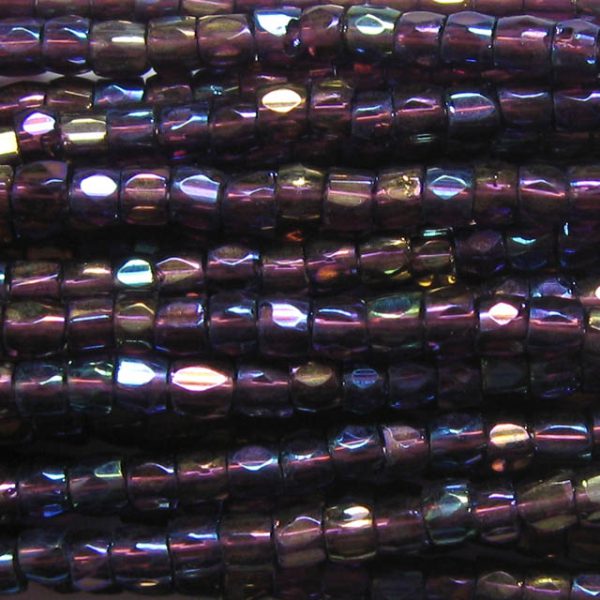 9/0 Czech Three Cut Seed Bead, Transparent Dark Amethyst AB